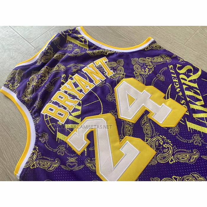 Camiseta Los Angeles Lakers Kobe Bryant NO 24 Mitchell & Ness 2007-08 Violeta2